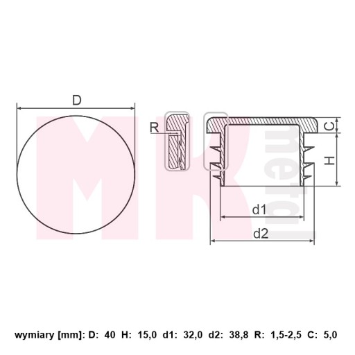 Zátky pre profilové rúry, priemer uzáveru 40 mm - 10 ks
