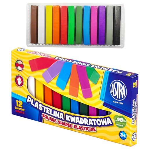 Štvorcová školská plastelína, 12 farieb ASTRA
