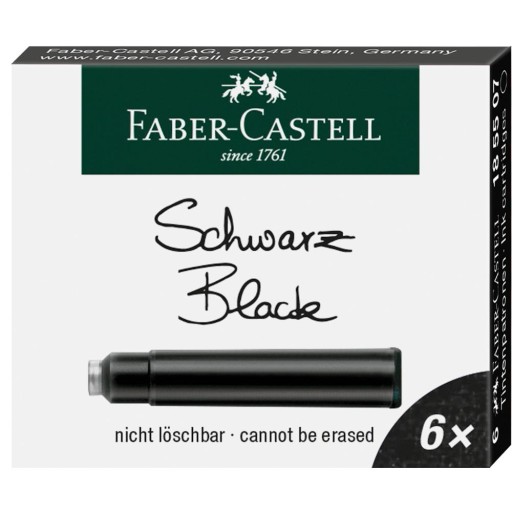 FABER-CASTELL KRÁTKE ATRAMENTOVÉ KAZETY, ČIERNA, 6 KS