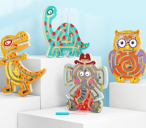 Drevené magnetické bludisko Montessori dinosaurus