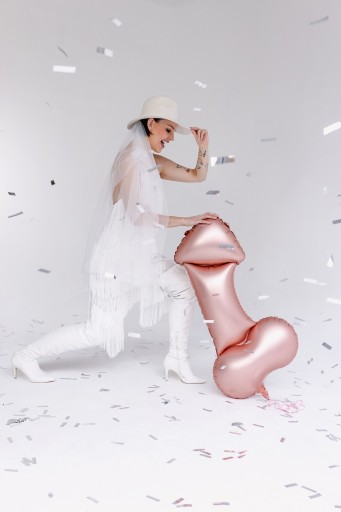 FÓLIOVÝ BALÓNOVÝ PENIS, RUŽOVÉ ZLATO, TAŠKA NA BACHELORETTE PARTY 112 CM PENIS