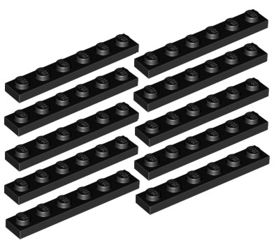 LEGO Plate 1x6 Black/Black (3666/366626) 10ks