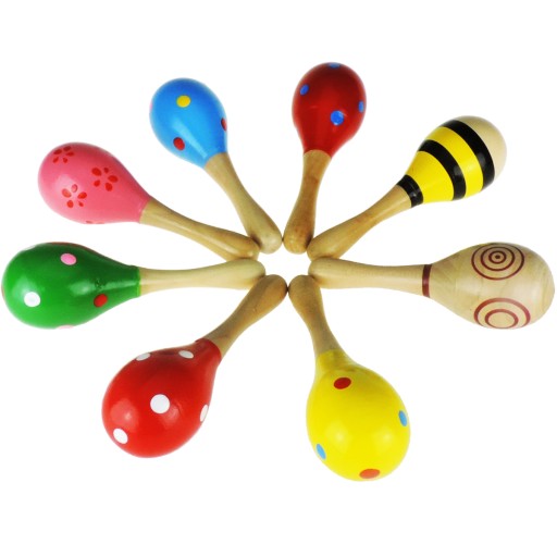 DREVENÁ HRKÁVAČKA MARACAS PRE DETI VZORKY RYTMICKÝ NÁSTROJ MARACAS