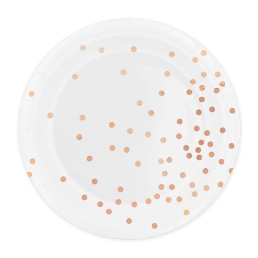 BIELE papierové taniere s bodkami, 23 cm, 6 ks, na narodeniny sliepky