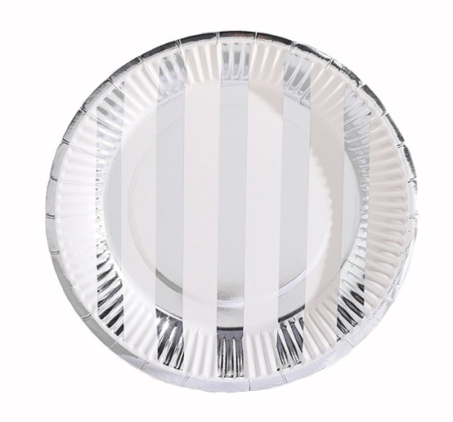 Papierové taniere STRIEBORNÉ PRUHY 23 cm párty