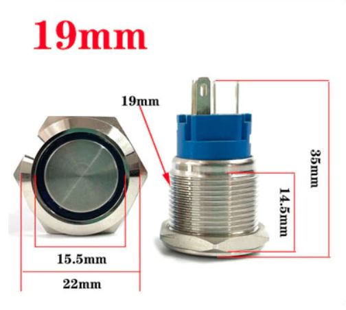 Tlačidlový spínač 19mm, podsvietená LED 230V bi