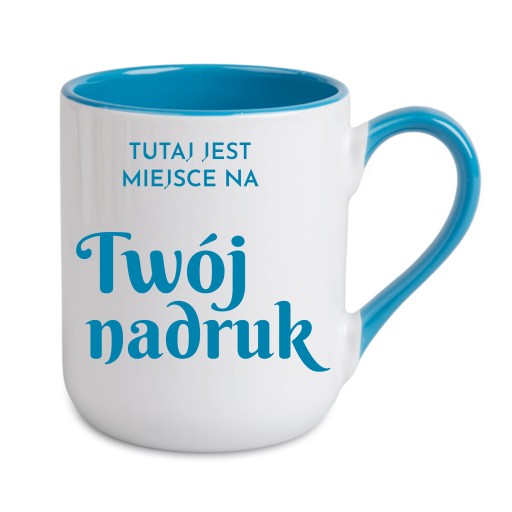 Hrnček na kávu 330 ml, modré ucho a stred, s ľubovoľnou grafikou, logom, textom