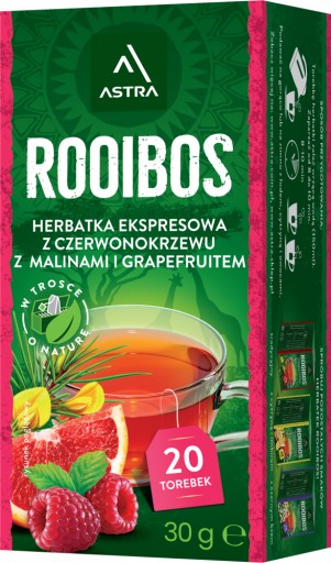 Bylinkový čaj vo vrecúškach Astra Rooibos malina a grapefruit 20 ks x3