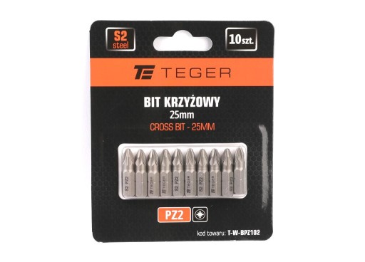 Krížový bit PZ 25 mm/PZ2 (SADA 10 KS) / TEGER