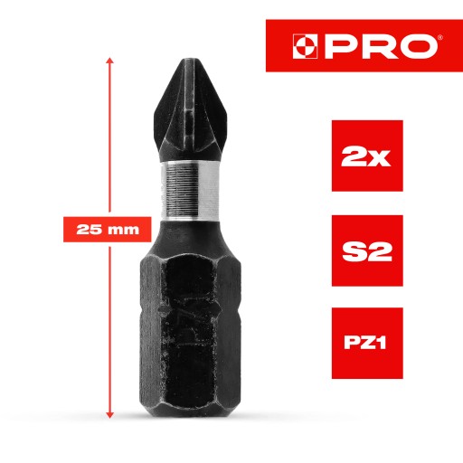 Nárazový bit PZ1 Nárazový bit 25mm | Nárazový bit pre skrutkovač 2 ks.
