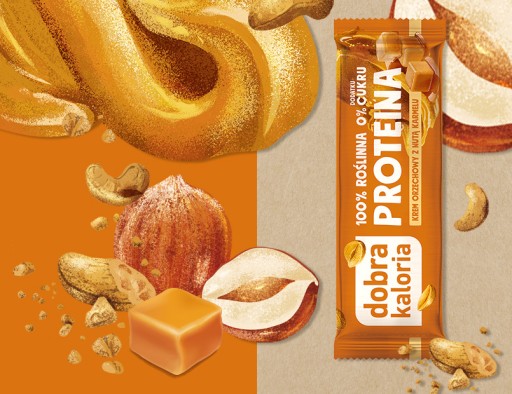 Prírodná orechová proteínová tyčinka s nádychom karamelu, bez cukru, dobrá kalória