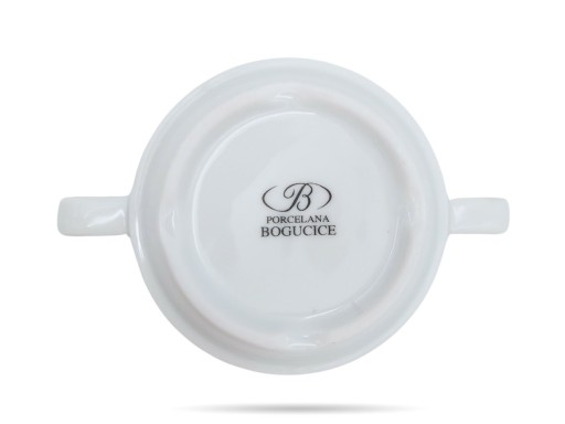 Biely džbán na bujón, 300 ml, s rúčkami, stohovateľný PORCELANA BOGUCICE