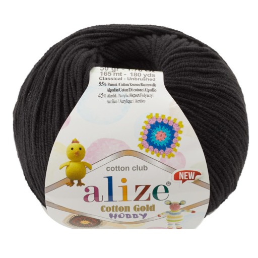 Bavlnená zlatá Hobby priadza - 60 Black Alize 50gr