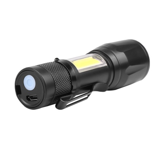 TAKTICKÉ LED SVETLO ZOOM BOČNÝ CLIP COB REFLEKTOR NABÍJACÍ USB