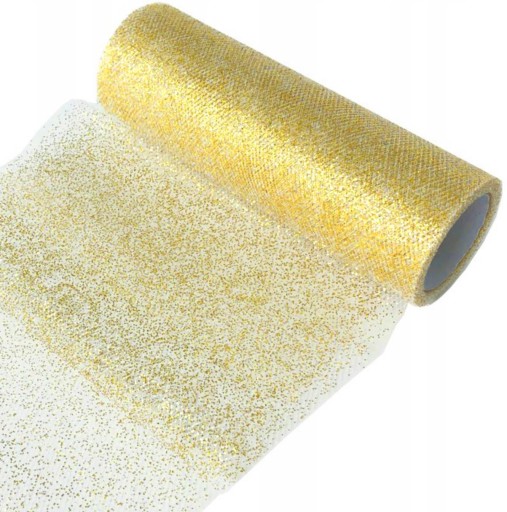 Prijímací behúň, zlatý GLITTER TULLE, v 9m rolke