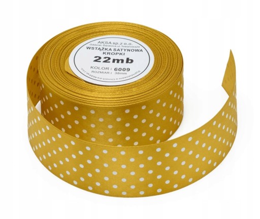 Zlatá saténová stuha s bodkami 25mm 22m