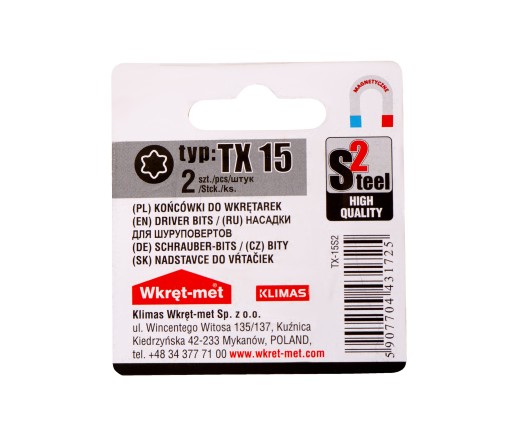TORX 15 skrutkovacie bity 25mm 2 ks TX15 magnetické Klimas