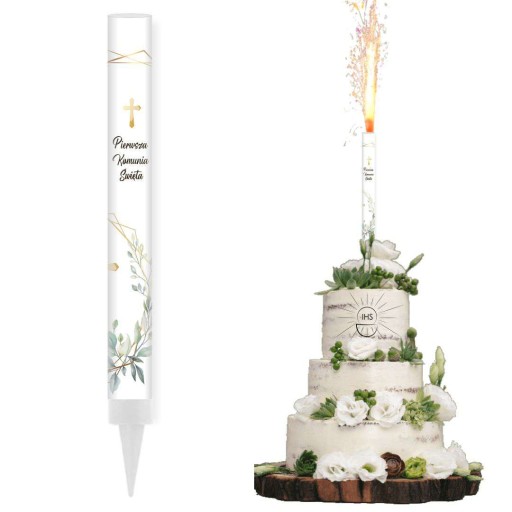 BIELA torta fontána svetlice Prvé sväté prijímanie IHS torta 18 cm