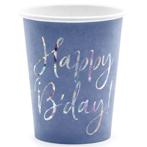 HOLOGRAPHIC Happy Birthday NAVY modré narodeninové poháre
