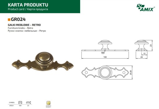 NÁBYTKOVÁ KĽÚČKA PRE RETRO SKRIŇOVÝ NÁBYTOK - GR024/AE AMIX