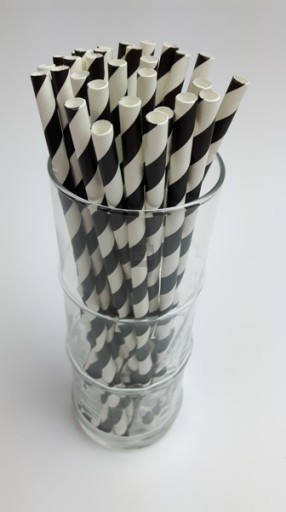 Papierové slamené trubičky Black Stripes 20 cm - 250 ks