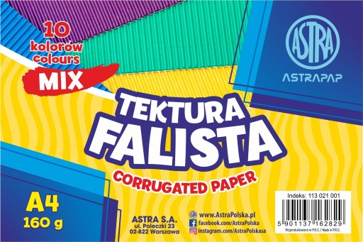 Dekoratívna vlnitá lepenka dvojvrstvová A4 10 farieb 160g Astra