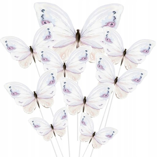 Topper BUTTERFLIES piker BIELA 1-99 BUTTERFLIES ozdoba na tortu svadba narodeniny 9ks