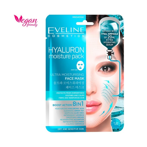 Eveline HYALURON MOISTURING listová maska 8v1