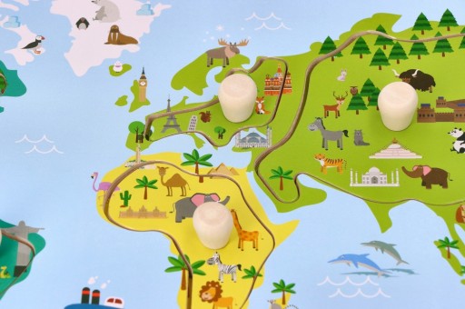 Drevené puzzle s rúčkami MAPA SVETA Edu bloky 30x18cm AdamToys 1+