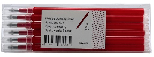 Vymazateľná náplň do pera 0,7, náhradná červená, 6 ks