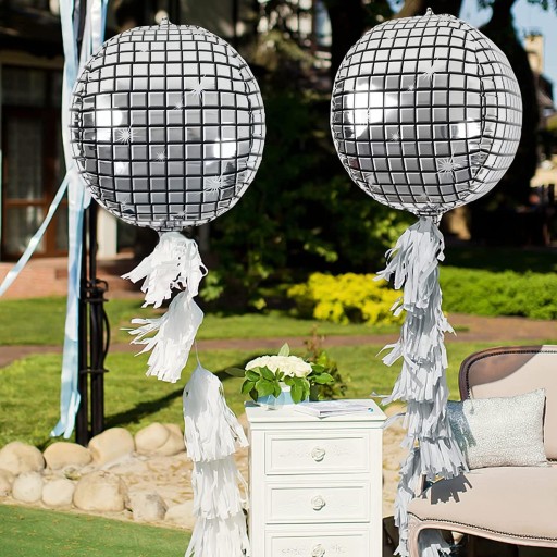 FÓLIOVÝ BALÓN DISCO GUĽA VEĽKÁ 40 CM METALICKÝ STRIEBORNÝ PROM 24h