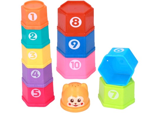 PYRAMID Cups STALKING TOWER Logická VEŽA Písmená Čísla Medvedík