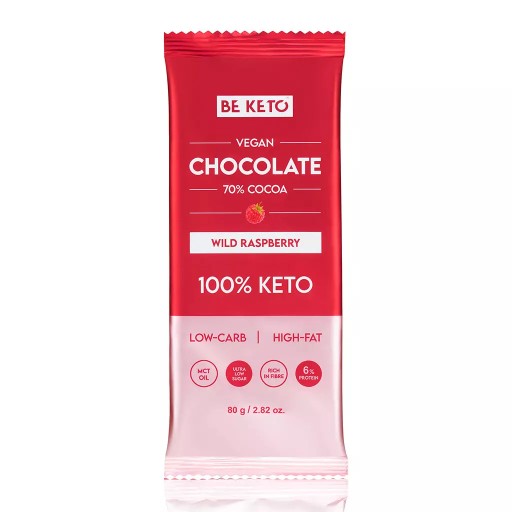 BeKeto Vegan Keto Čokoláda s MCT olejom 80g - Divoká malina