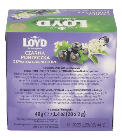 Ovocný čaj Čierna ríbezľa Baza Sladké drievko Kvet ibišteka 20 T. LOYD