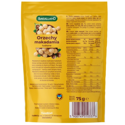 BAKALLAND Makadamové orechy, 75g