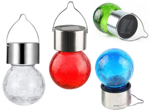 solárna lampa, žiarovka, farebné sklo, dekor, mix farieb P-506