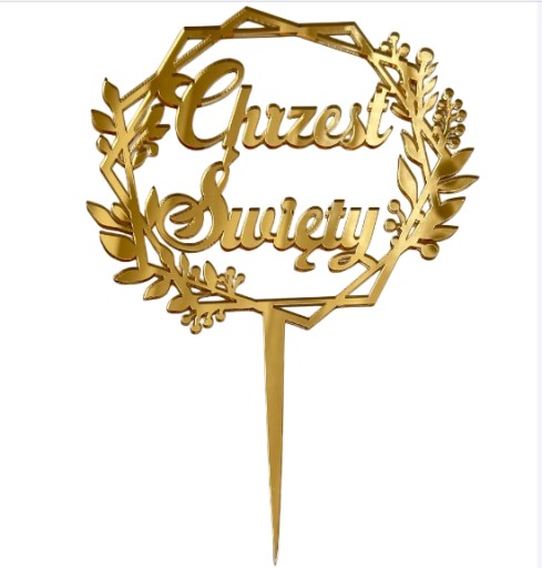 Svätý krst do venca BOHO Krstný topper PLEXI ZLATÝ zrkadlo