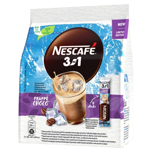 Instantná káva Nescafe 3v1 Frappe Choco čokoláda vo vrecúškach 8x16g