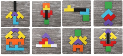 Puzzle Drevené kocky Montessori Tetris Puzzle Set Logická hra