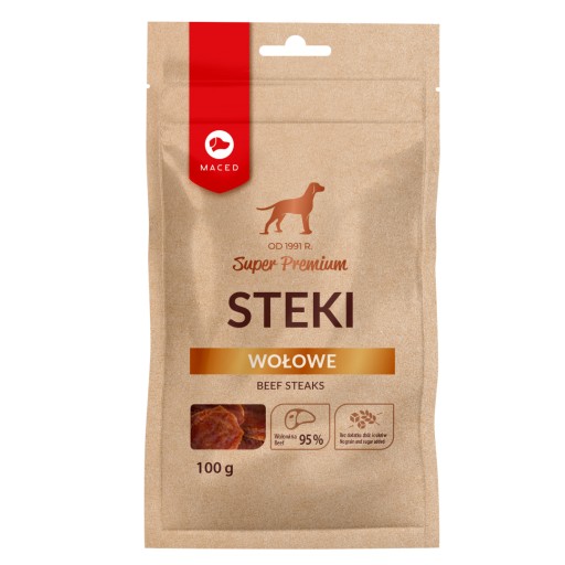 MACED PREMIUM HOVÄDZIE STEAKY POCHUTINKA PRE PSOV 100G