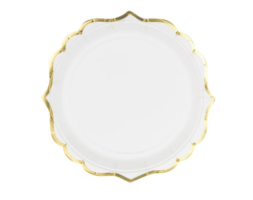 Biele papierové taniere so zlatými okrajmi, 18 cm