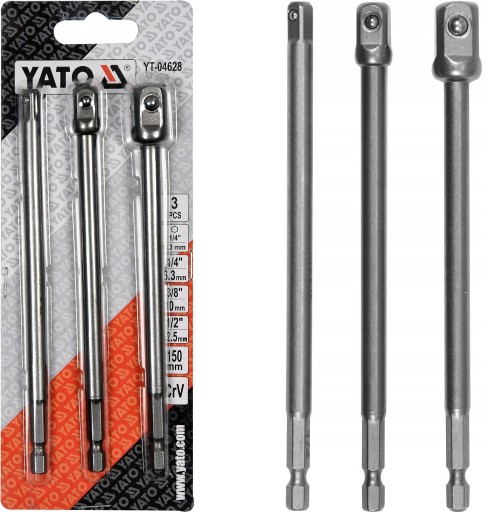 YATO HEX ADAPTÉRY NA ZÁSUVKY 1/4 3/8 1/2 15cm 3ks