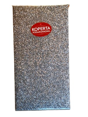 Darčeková obálka, strieborná, trblietky, 17 cm x 9 cm