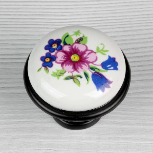 ČIERNY NÁBYTOKOVÝ GOMBÍK PORCELÁNOVÝ KLOBÁK ZÁSUVKY S RETRO VZOROM