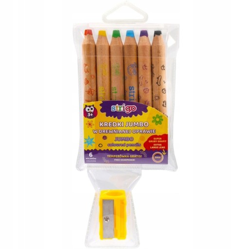 PRVÉ DREVENÉ pastelky, HRUBÉ JUMBO, 6 FARIEB, orezávatko