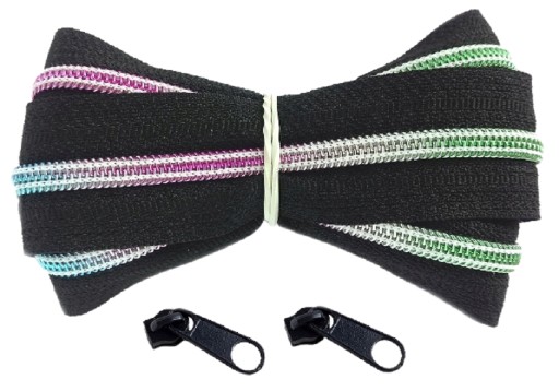 Dúhová špirálová páska na zips 5 mm ČIERNA 1 meter + 2 zipsy