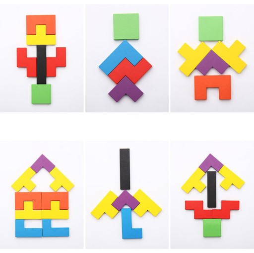 Puzzle Drevené kocky Montessori Tetris Puzzle