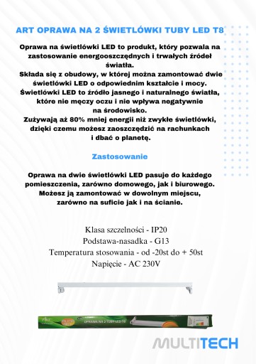 ART Kovové svietidlo na 2 LED trubice 2X60CM T8 G13
