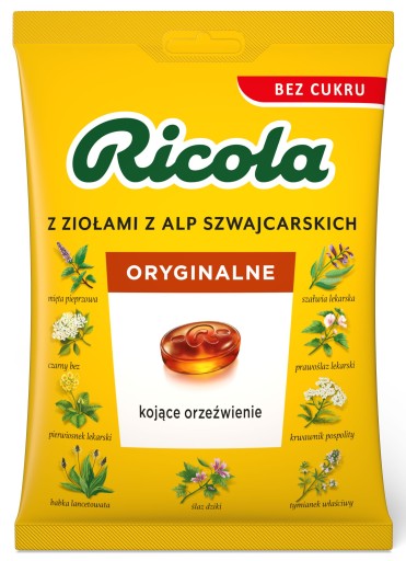 Bylinné cukríky na kašeľ hrdla Ricola čierna baza mäta šalvia 68g