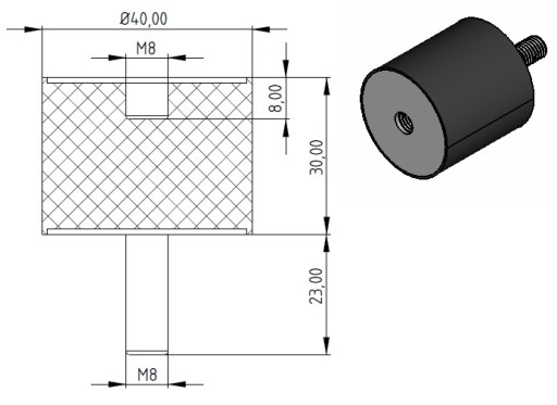 VIBRO ISOLATOR B 30x20 M8x23 Gumový vankúš Tlmič vibrácií Izolátor vibrácií